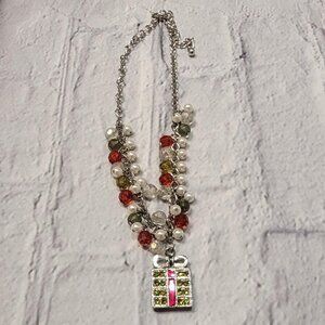 Vintage Ugly Christmas Beaded Necklace with Gift Box Charm